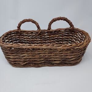 Wall Basket 2 Handles Wicker Rustic Farmhouse Aged Brown Vintage 17" x 8"